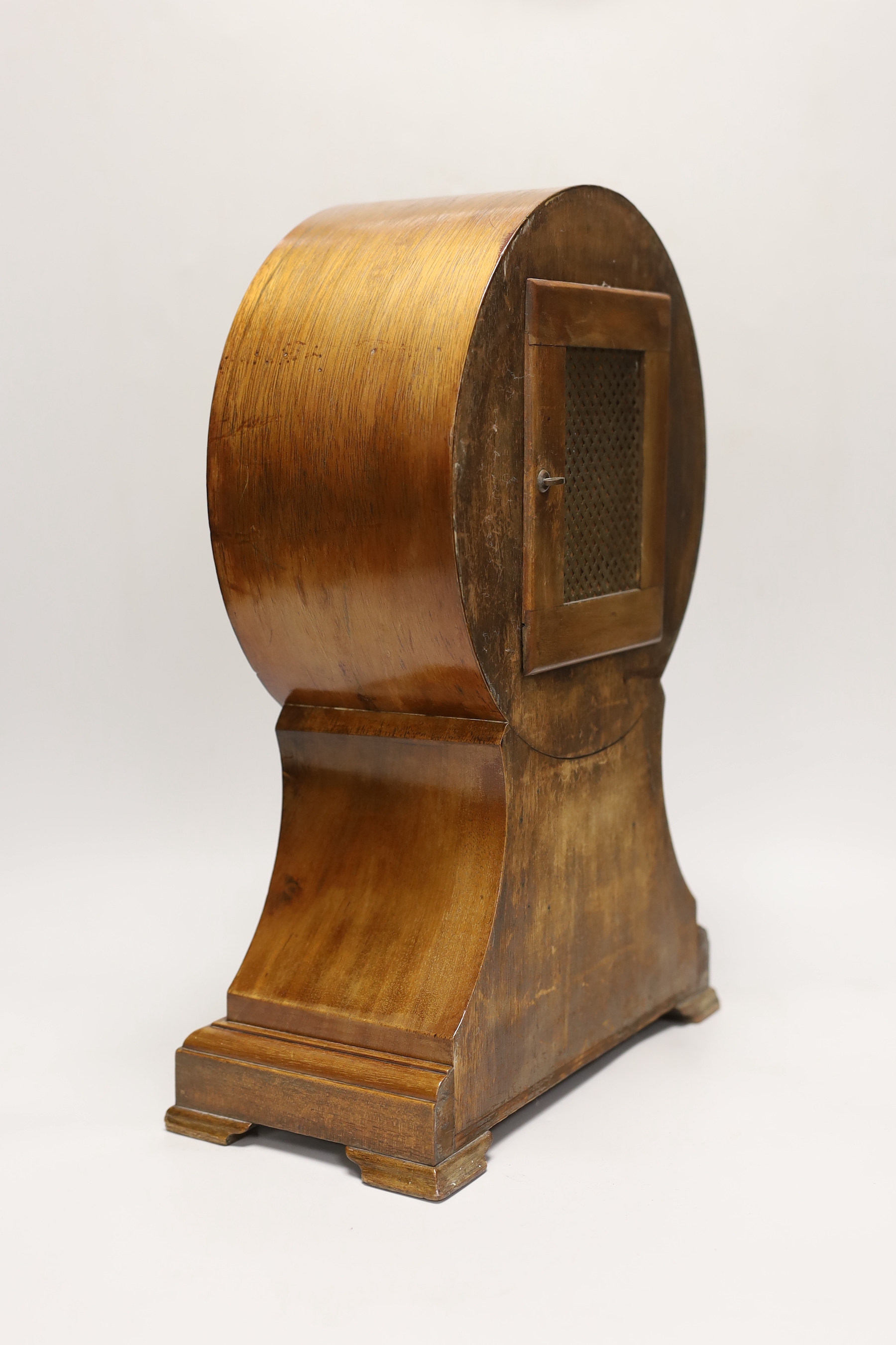 A late 19th century balloon mantel clock with silvered dial, 41cm